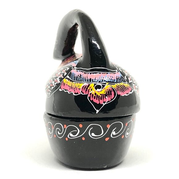Black Lacquered Wood Trinket Box Black Swan Bird Duck hand painted Thailand - Picture 6 of 14